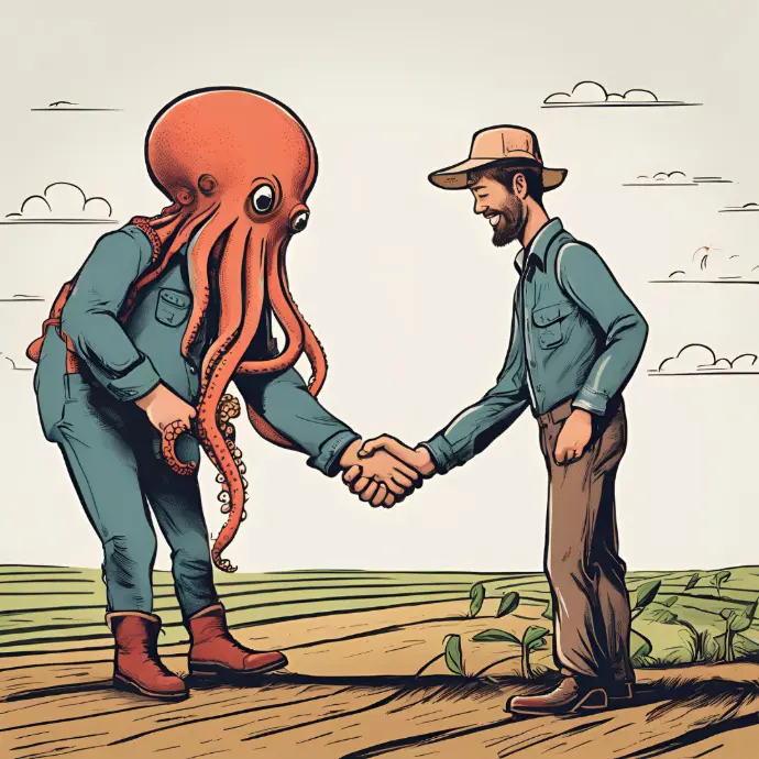 Un octopus qui sert la main à un agriculteur