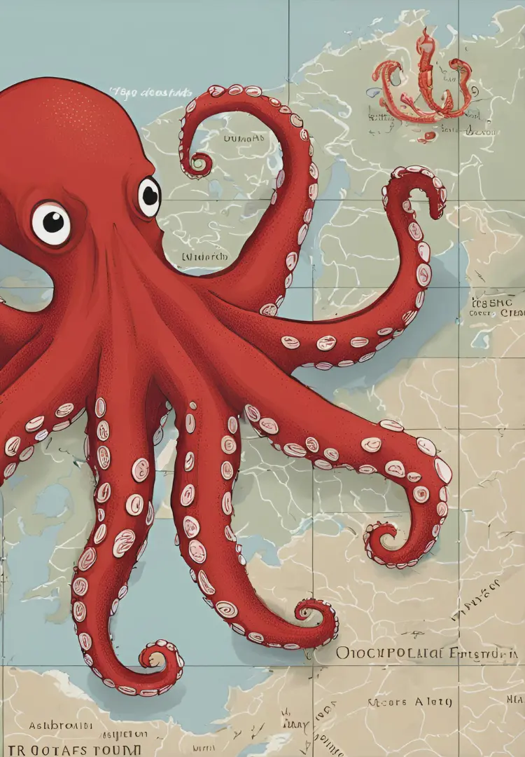 Un octopus hagard sur une carte de l'Europe